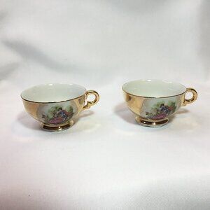 Vintage Japanese Tea Cup; Set Of 2 Gold Made In Japan